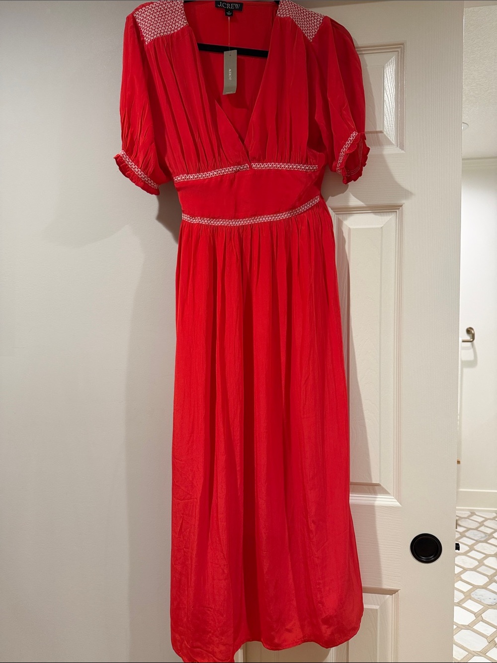 J. Crew Bright Red Maxi Dress with Embroidered Accents NWT
